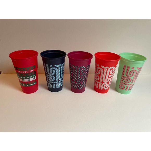 Starbucks Holiday Reusable Christmas Color Theme Candy Cane Cups 16 oz Lot of 5 - Picture 1 of 5